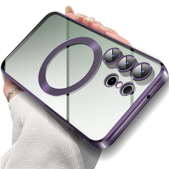 Dteck Transparent Case for Samsung Galaxy S24 Ultra,Plating TPU Compatible with Mag-Safe Case Shockproof Lightweight Slim Back Cover for Galaxy S24 Ultra,Darkpurple