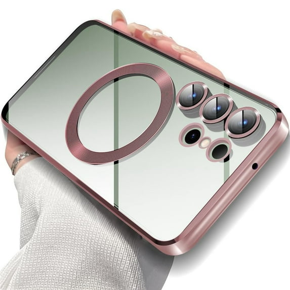 Dteck Transparent Case for Samsung Galaxy S24 Ultra,Plating TPU Compatible with Mag-Safe Case Shockproof Lightweight Slim Back Cover for Galaxy S24 Ultra,Rosegold