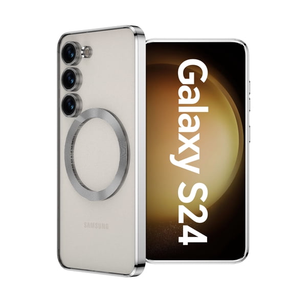 Dteck Transparent Case for Samsung Galaxy S24,Plating TPU Compatible with Mag-Safe Case Shockproof Lightweight Slim Back Cover for Galaxy S24,Silver