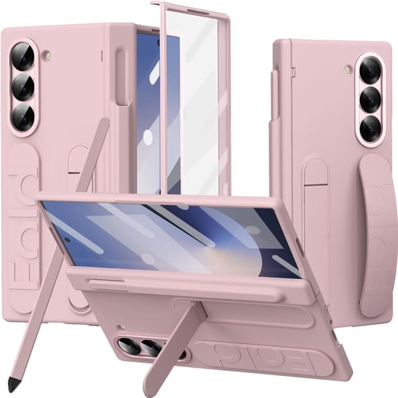 Dteck Transparent Hand Strap for Samsung Galaxy Z Fold 7 Case with S Pen Holder & Stylus,Shockproof Hinge Screen Protector + Kickstand for Fold 7 Cover Grip Slim,S Pen for Samsung Z Fold 7 Case,Pink