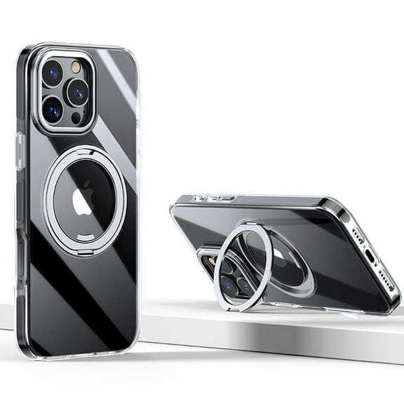 Dteck Transparent for iPhone 12 Pro / iPhone 12 Case, 360°Rotatable Ring Stand TPU+PC Case Compatible with MagSafe Military-Grade Protection Magnetic Kickstand Clear Back Cover,Black