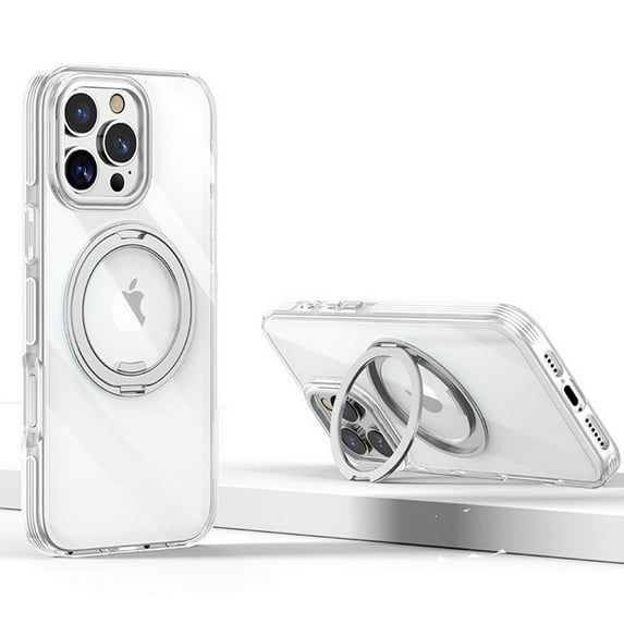 Dteck Transparent for iPhone 12 Pro / iPhone 12 Case, 360°Rotatable Ring Stand TPU+PC Case Compatible with MagSafe Military-Grade Protection Magnetic Kickstand Clear Back Cover,White