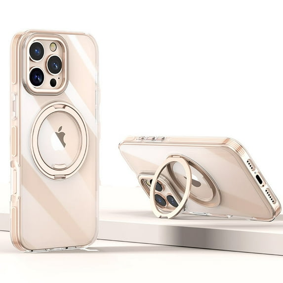 Dteck Transparent for iPhone 15 Pro Case, 360°Rotatable Ring Stand TPU+PC Case Compatible with MagSafe Military-Grade Protection Magnetic Kickstand Clear Back Cover for iPhone 15 Pro,Bronze