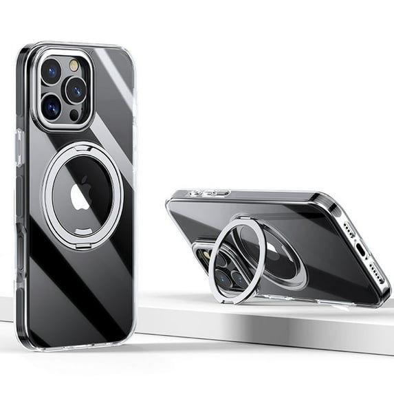 Dteck Transparent for iPhone 16 Case, 360°Rotatable Ring Stand TPU+PC Case Compatible with MagSafe Military-Grade Protection Magnetic Kickstand Clear Back Cover for iPhone 16,Black