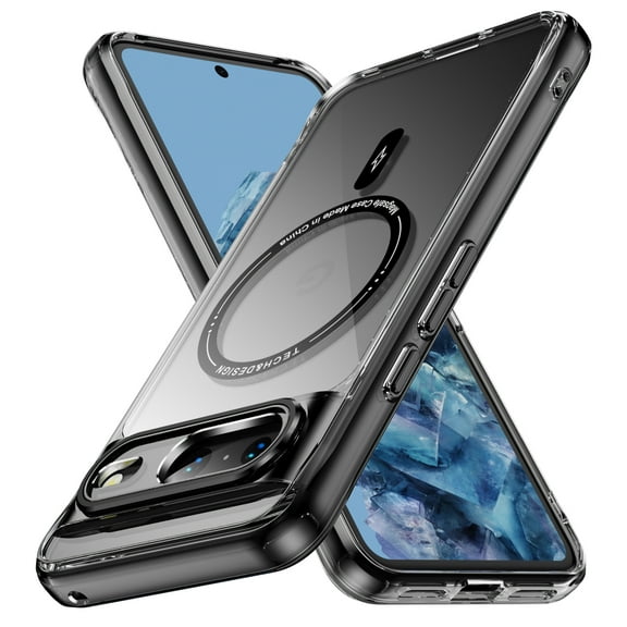 Dteck Trasparent Case for Google Pixel 8A,Magnetic TPU Case Compatible with Mag Safe Shockproof Anti Yellowing Anti Slip Clear PC Cover for Google Pixel 8A,Black