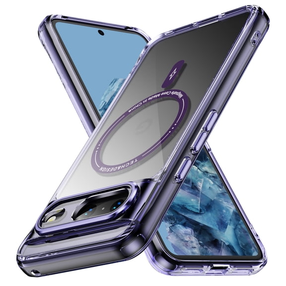 Dteck Trasparent Case for Google Pixel 8A,Magnetic TPU Case Compatible with Mag Safe Shockproof Anti Yellowing Anti Slip Clear PC Cover for Google Pixel 8A,Purple