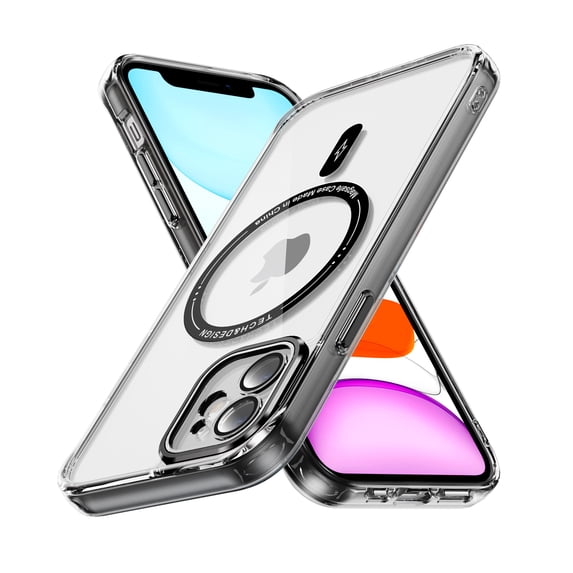 Dteck Trasparent Case for iPhone 11,Magnetic TPU Case Compatible with Mag Safe Shockproof Anti Yellowing Anti Slip Clear PC Cover for iPhone 11,Black