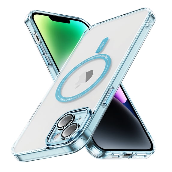 Dteck Trasparent Case for iPhone 14,Magnetic TPU Case Compatible with Mag Safe Shockproof Anti Yellowing Anti Slip Clear PC Cover for iPhone 14,Blue