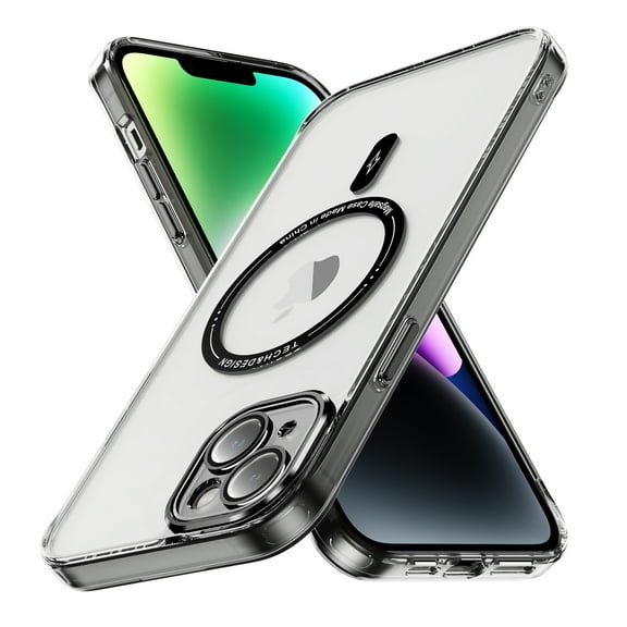Dteck Trasparent Case for iPhone 15,Magnetic TPU Case Compatible with Mag Safe Shockproof Anti Yellowing Anti Slip Clear PC Cover for iPhone 15,Black