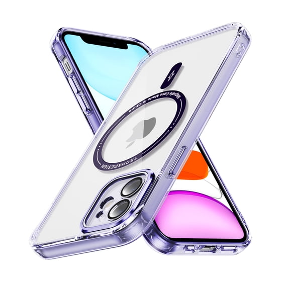 Dteck Trasparent Case for iPhone 11,Magnetic TPU Case Compatible with Mag Safe Shockproof Anti Yellowing Anti Slip Clear PC Cover for iPhone 11,Purple