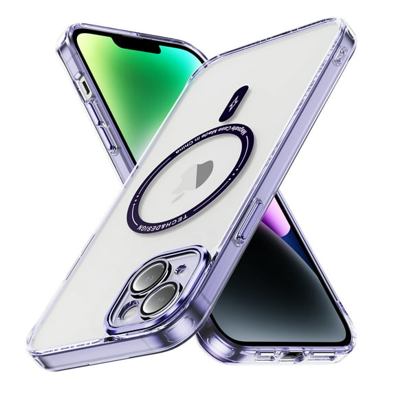 Dteck Trasparent Case for iPhone 15 Plus,Magnetic TPU Case Compatible with Mag Safe Shockproof Anti Yellowing Anti Slip Clear PC Cover for iPhone 15 Plus,Purple