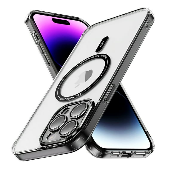 Dteck Trasparent Case for iPhone 15 Pro Max,Magnetic TPU Case Compatible with Mag Safe Shockproof Anti Yellowing Anti Slip Clear PC Cover for iPhone 15 Pro Max,Black