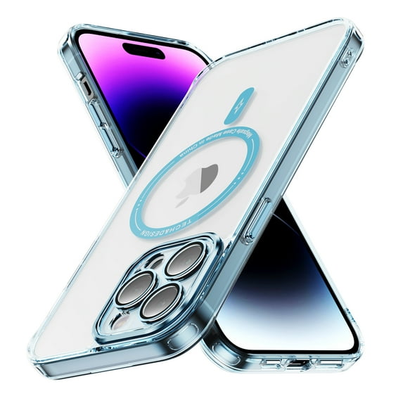 Dteck Trasparent Case for iPhone 15 Pro Max,Magnetic TPU Case Compatible with Mag Safe Shockproof Anti Yellowing Anti Slip Clear PC Cover for iPhone 15 Pro Max,Blue