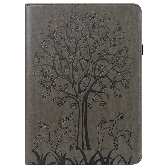Dteck Tree Embossed Wallet Case for Amazon Kindle Fire Max 11 Case (13th Generation, 2023 Release) 11", Shockproof PU Leather Folio Flip Stand Card Holder Cover with Elastic Band & Pen Holder,Gray