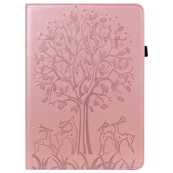 Dteck Tree Embossed Wallet Case for Amazon Kindle Fire Max 11 Case (13th Generation, 2023 Release) 11", Shockproof PU Leather Folio Flip Stand Card Holder Cover with Elastic Band & Pen Holder,Rosegold