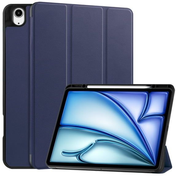 Dteck Tri-Fold Smart Tablet Case for iPad Air 13 inch 2025/2024, Shockproof Stand Flip Leather Case Built-in Pencil Holder Soft Cover with Auto Wake/Sleep for iPad Air 13-in. M3/M2,Darkblue