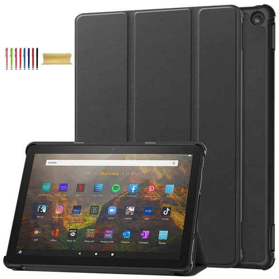 Dteck Ultra Slim Case for All-New Fire HD 10 Tablet (13th Generation, 2023 Release), Shockproof Premium PU Leather Trifold Lightweight Hard Smart Shell Stand Cover with Auto Wake/Sleep, Black