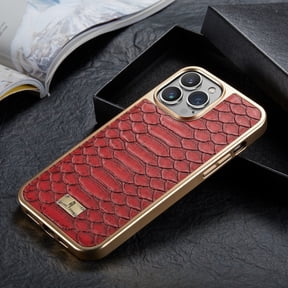 Dteck Ultra Slim Case For iPhone 13 Pro Snakeskin Pattern PU Leather Case Shockproof Cover with Python Pattern Gold Plating TPU Bumper.For iPhone 13 Pro,Red