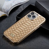 Dteck Ultra Slim Case For iPhone 13 Pro Snakeskin Pattern PU Leather Case Shockproof Cover with Python Pattern Gold Plating TPU Bumper.For iPhone 13 Pro,White