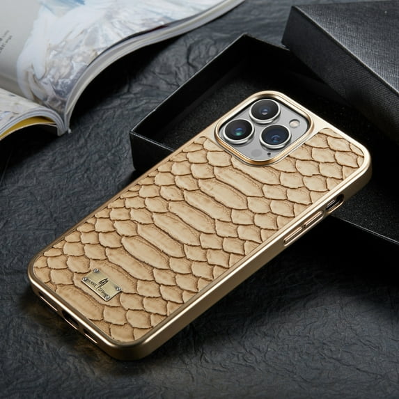Dteck Ultra Slim Case For iPhone 13 Pro Snakeskin Pattern PU Leather Case Shockproof Cover with Python Pattern Gold Plating TPU Bumper.For iPhone 13 Pro,White