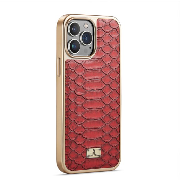 Dteck Ultra Slim Case for Samsung Galaxy S22 Plus Snakeskin Pattern PU Leather Case with Python Pattern Gold Plating TPU Bumper Shockproof Case For Samsung Galaxy S22 Plus,Red