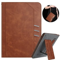 Dteck Universal 10 Inch Tablet Case, Premium PU Leather Business Folio Stand Cover with Card Holder Pocket Design Wrist Strap for 9.6 - 10.5 inch Tablet, Multiple Viewing Angles,Brown