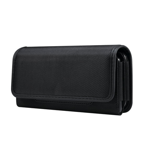 Dteck Universal 6.7/6.9 Inch Double Grid Durable Oxford Cloth Nylon Fabric Mobile Phone Case Card Slot Horizontal Plate Carrying Bag Case, Black