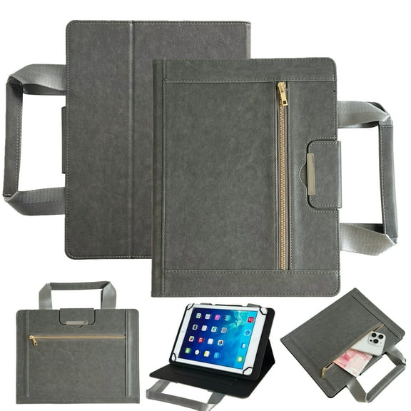 Dteck Universal Tablet Case for 7"- 8 inch Tablet, Premium PU Leather Card Slot Zipper Wallet Stand Folio Case Protective Handbag Cover for 7" 8" Android Touchscreen Tablets,Gray