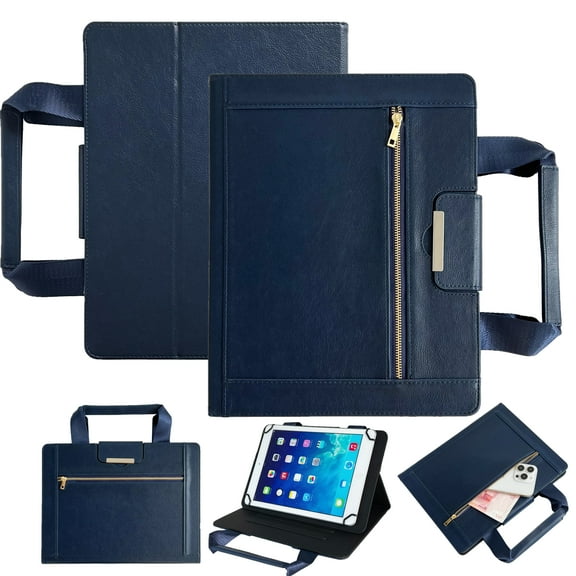 Dteck Universal Tablet Case for 7"- 8 inch Tablet, Premium PU Leather Card Slot Zipper Wallet Stand Folio Case Protective Handbag Cover for 7" 8" Android Touchscreen Tablets,Darkblue