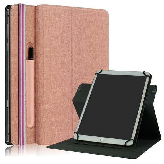 Dteck Universal Tablet Case for 9" - 11" Tablets, 360 Rotating Stand Folio Cover for Onn 10.1" 10.5"/ iPad 10.2 / iPad 9.7 / Samsung Tab A 10.1/ Fire HD 10 /Lenovo Tab M10 Plus more,Rosegold