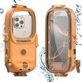 thumbnail image 1 of Dteck Universal Underwater Waterproof Diving Snorkeling Phone Case for iPhone 16 Pro Max/15/14/13/12/11 Samsung Galaxy S25/S24/S23/S22/S21 Underwater Touchscreen Photo Video Housing,Orange, 1 of 8