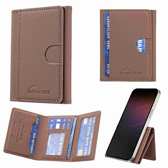 Dteck Universal for Magnetic Wallet Card Holder, Flip Trifold Leather Card Slots Detachable Magnetic PU Leather Wallet Phone Accessories, Brown