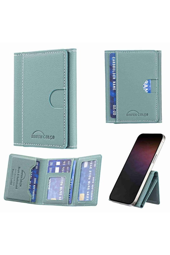 Universal for Magnetic Wallet Card Holder, Flip Trifold Leather Card Slots Detachable Magnetic PU Leather Wallet Phone Accessories, Green