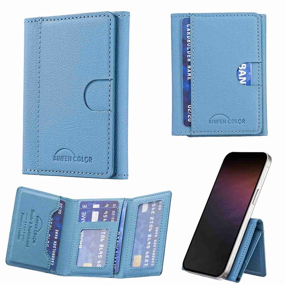 Dteck Universal for Magnetic Wallet Card Holder, Flip Trifold Leather Card Slots Detachable Magnetic PU Leather Wallet Phone Accessories, Lightblue