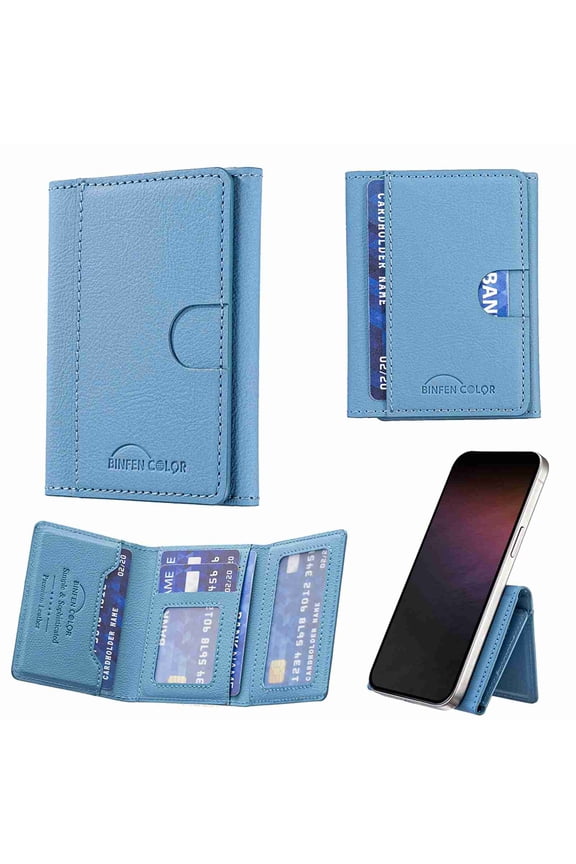 Universal for Magnetic Wallet Card Holder, Flip Trifold Leather Card Slots Detachable Magnetic PU Leather Wallet Phone Accessories, Lightblue