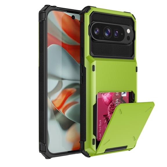 Dteck Wallet 4-Card Flip Cover for Google Pixel 9 Pro XL Credit Card Holder Slot Back Pocket Dual Layer Protective Hybrid Hard Shell Bumper Armor Case, Green