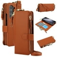 thumbnail image 1 of Dteck Wallet Bag Case for Samsung Galaxy Z Fold 5,Magnetic Leather Wallet Case with RFID Blocking Card Holder Multi-Function Stylish Ring Zipper Purse Cover with Shoulder Strap/Wrist Strap,Brown, 1 of 7