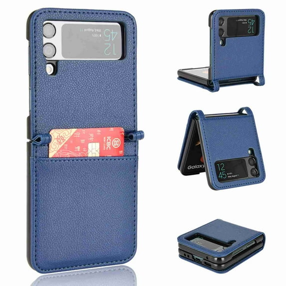 Dteck Wallet Card Holder Case for Samsung Galaxy Z Flip 4 5G, Shockproof Premium Leather Stand Protective Slim Fit Case for Women Men, Darkblue