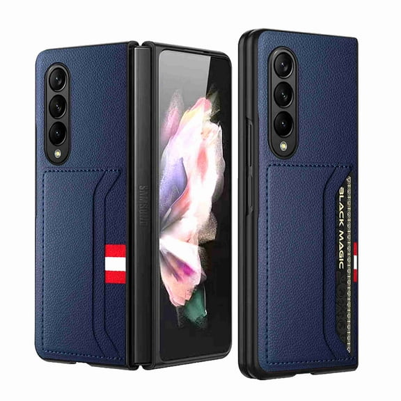 Dteck Wallet Card Holder Case for Samsung Galaxy Z Fold 4 5G, Shockproof Luxury PU Leather Slim Fit Lightweight Shell, Blue