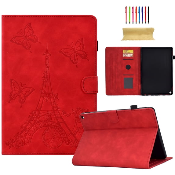 Dteck Wallet Case for Amazon Kindle Fire Max 11 Case (13th Generation, 2023 Release) 11",PU Leather Folio Stand Embossed Flower Stand Cover with Auto Sleep Wake for Fire Max 11 Tablet,Red