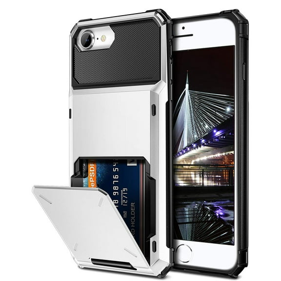 Dteck Wallet Case for Apple iPhone SE 2022 & 2020 iPhone 7 8, Credit Card Holder ID Slot Pocket Dual Layer Protective Bumper Rugged TPU Rubber Armor Hard Shell Cover, White