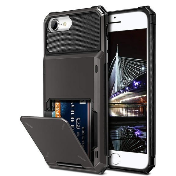 Dteck Wallet Case for Apple iPhone SE 2022 & 2020 / iPhone 7 / iPhone 8, Credit Card Holder ID Slot Pocket Dual Layer Protective Bumper Rugged TPU Rubber Armor Hard Shell Cover, Gray