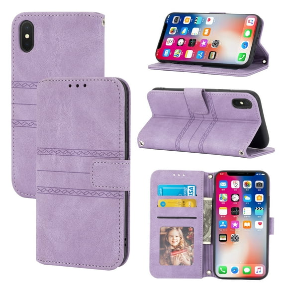 Dteck Wallet Case Compatible with Apple iPhone X/Apple iPhone XS (5.8 inch),Drop Protection PU Leather Flip Card Holder Magnetic Folio Folding Kickstand Purse Phone Case,Lightpurple