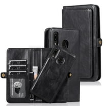 Dteck Wallet Case Compatible with Samsung Galaxy A30 / A20, [7 Card Slots] PU Leather Credit Holder Folio Flip [Detachable][Kickstand] Magnetic Phone Cover & Lanyard For Galaxy A20 / A30, Black