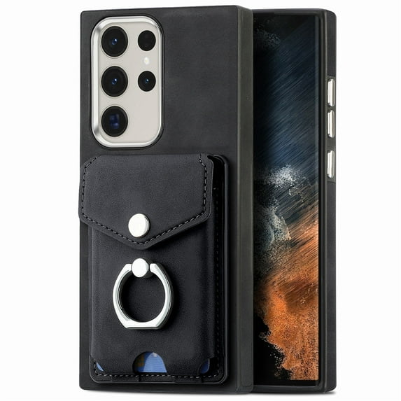 Dteck Wallet Case Compatible with Samsung Galaxy A54 5G,Case with Card Holder Skin-Friendly PU Leather Cover with Rotating Ring Kickstand Protective Bumper for Samsung Galaxy A54 5G,Black