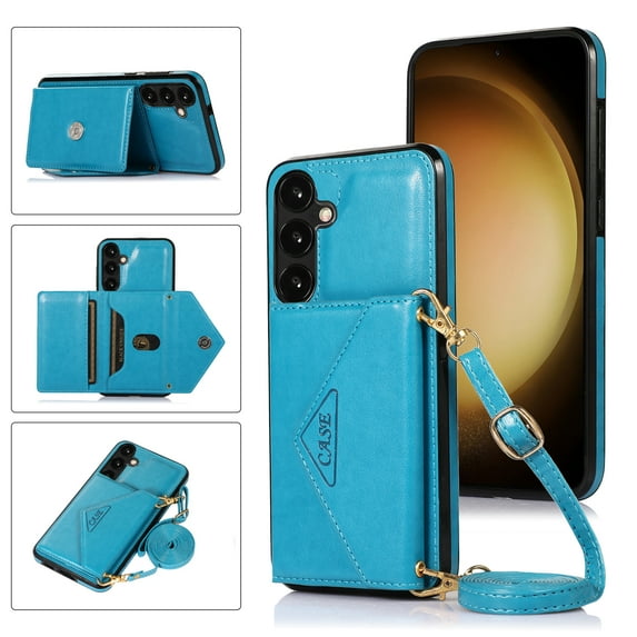Dteck Wallet Case Compatible with Samsung Galaxy S23 FE,Crossbody Leather Case with Credit Card Holder and Strap Magnetic Flip PU Kickstand Shockproof Protective Shell Cover,Blue