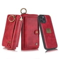 thumbnail image 1 of Dteck Wallet Case Compatible with iPhone 12 / iPhone 12 Pro 6.1 inch, 2 in 1 Leather Zipper Purse Large Capacity 14 Card Slots Detachable Magnetic Phone Cover with Wrist Band, Red, 1 of 10