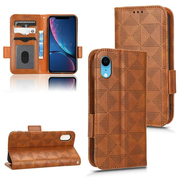 Dteck Wallet Case Compatible with iPhone XR,PU Leather +TPU With Shockproof Kickstand Crad Slot Strap Case for iPhone XR 6.1 inch,Brown