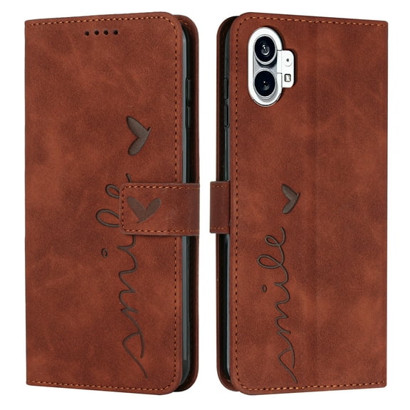 Dteck Wallet Case Fit for Nothing Phone (1) 6.55 inch,Flip Kickstand Card Slots & Cash Pocket Heart Embossed PU Leather Magnetic Clasp Folio Phone Case Cover,Brown