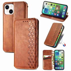 Dteck Wallet Case For Apple iPhone 14, Premium PU Leather Flip Folio Case RFID Blocking Card Slots Magnetic Closure and Stand Case, Brown